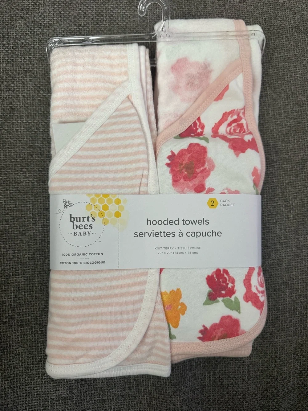 Burt's Bees Baby Pink Floral & Stripe Hooded Towels
